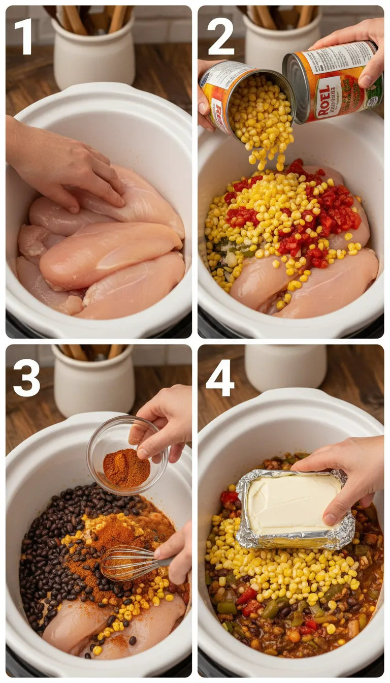 Easy Crock Pot Cream Cheese Chicken Chili Step by Step