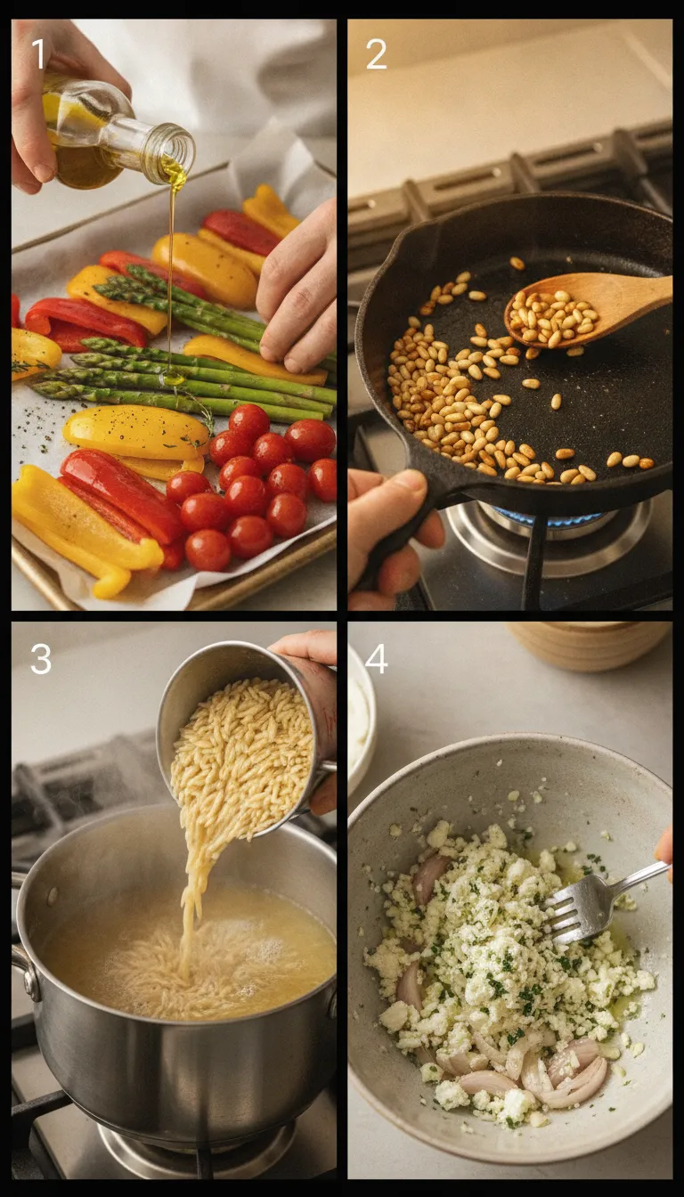Lemon Garlic Orzo with Roasted Vegetables Step-by-Step
