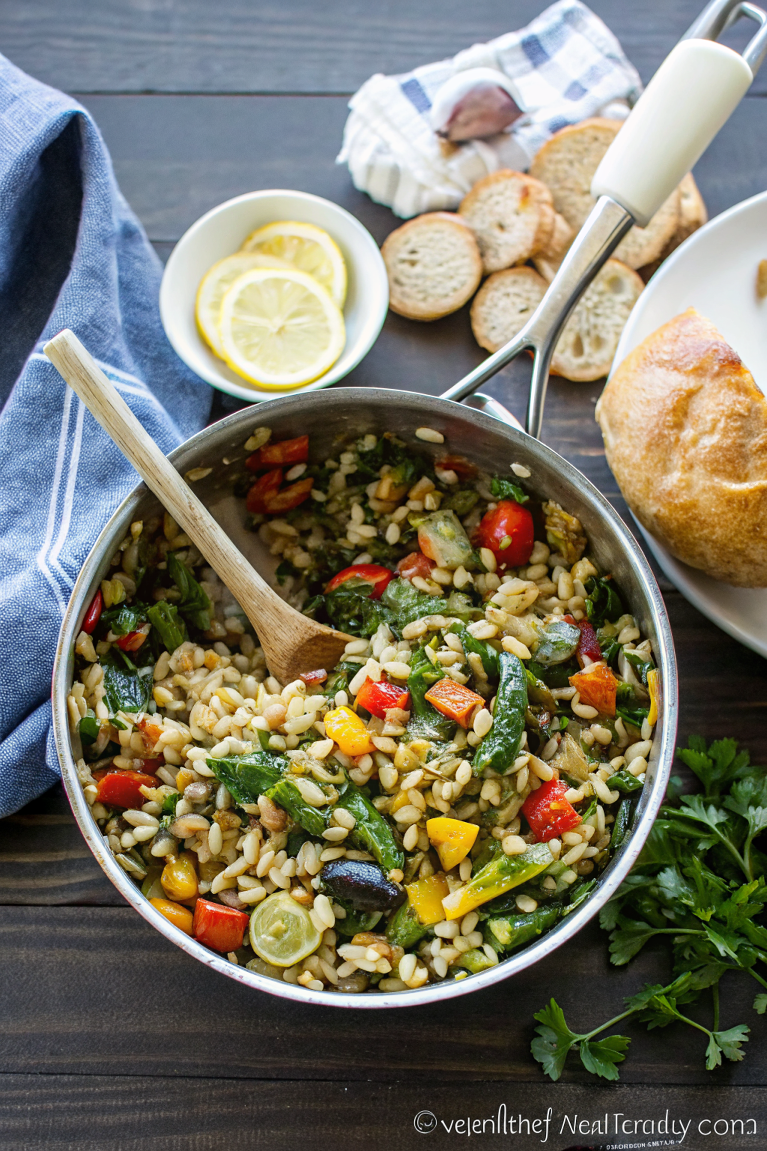 Lemon Garlic Orzo with Roasted Vegetables