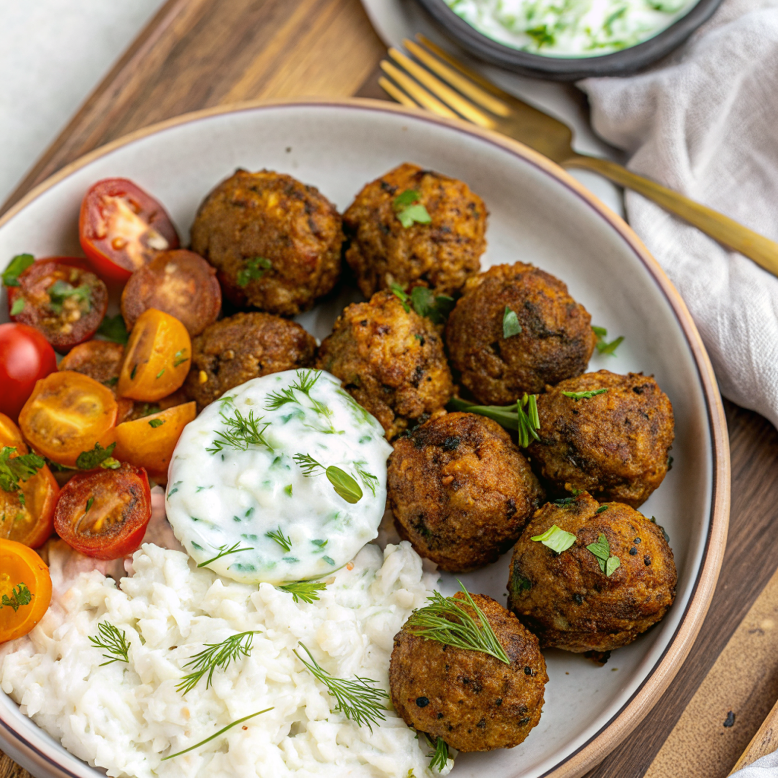 Baked Greek Lentil Meatballs with tzatziki