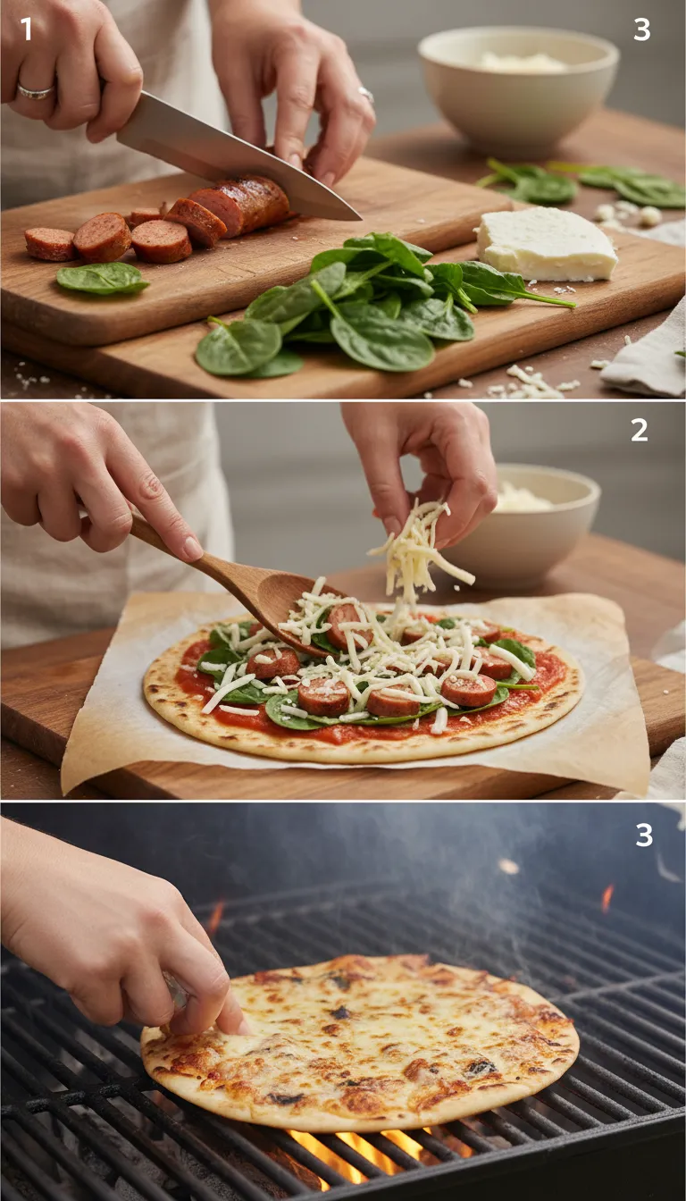 Grilled Chicken Sausage, Spinach, and Mozzarella Pizza Step-by-Step