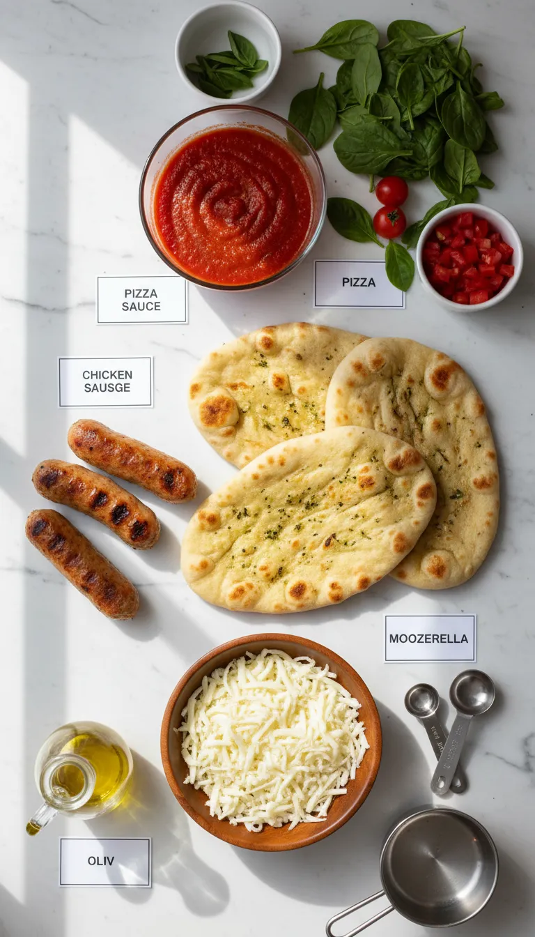 Grilled Chicken Sausage, Spinach, and Mozzarella Pizza Ingredients