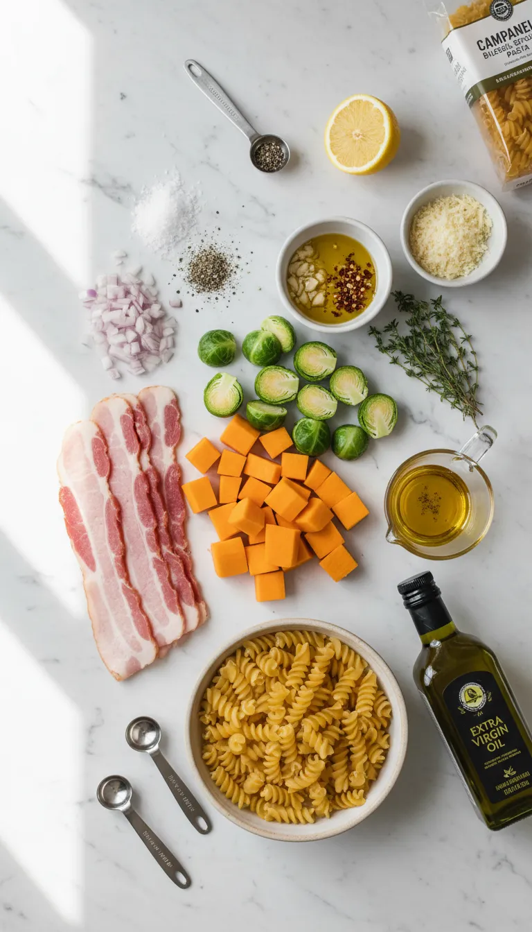 Turkey Bacon Brussels Sprouts Butternut Squash Pasta Ingredients