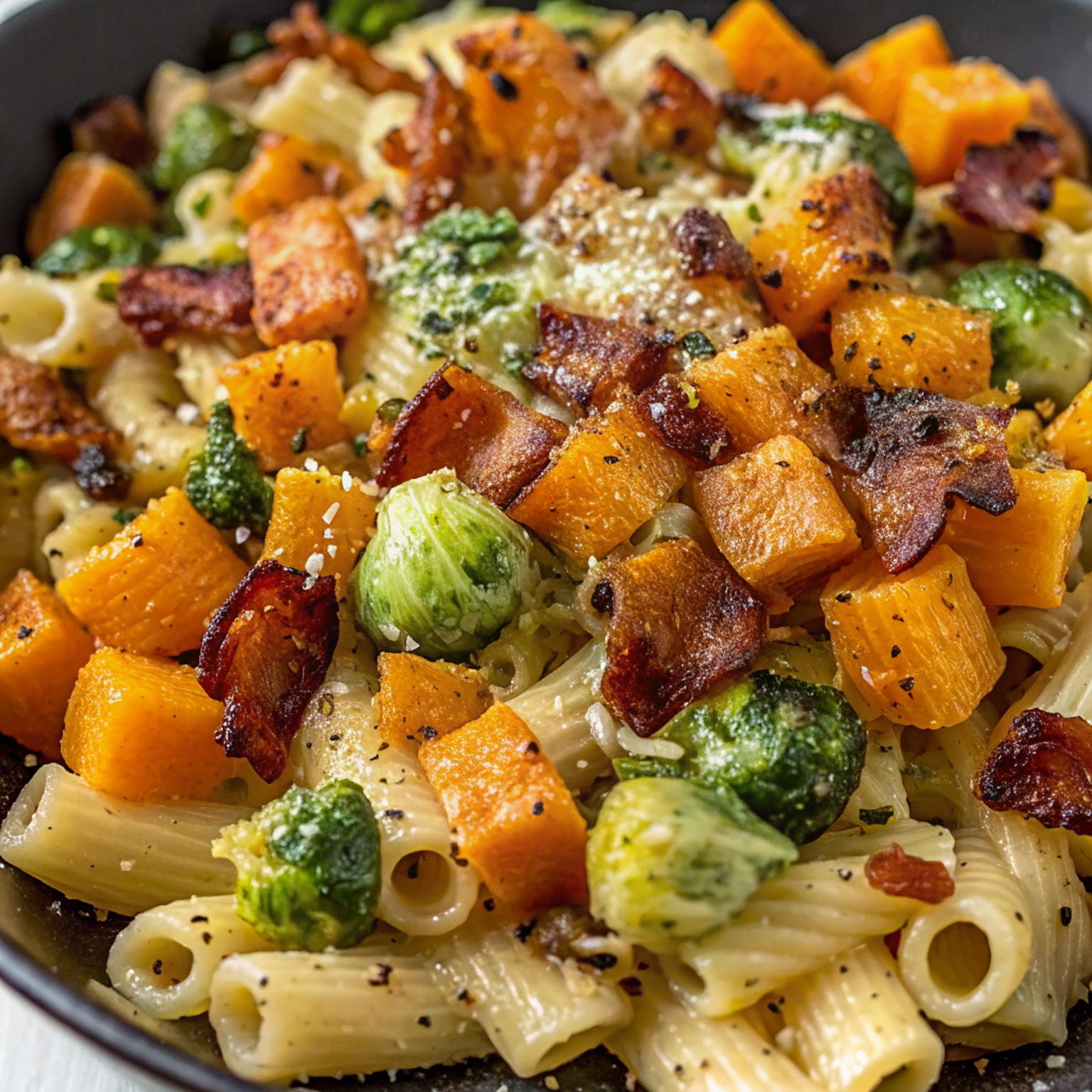 Turkey Bacon Brussels Sprouts Butternut Squash Pasta