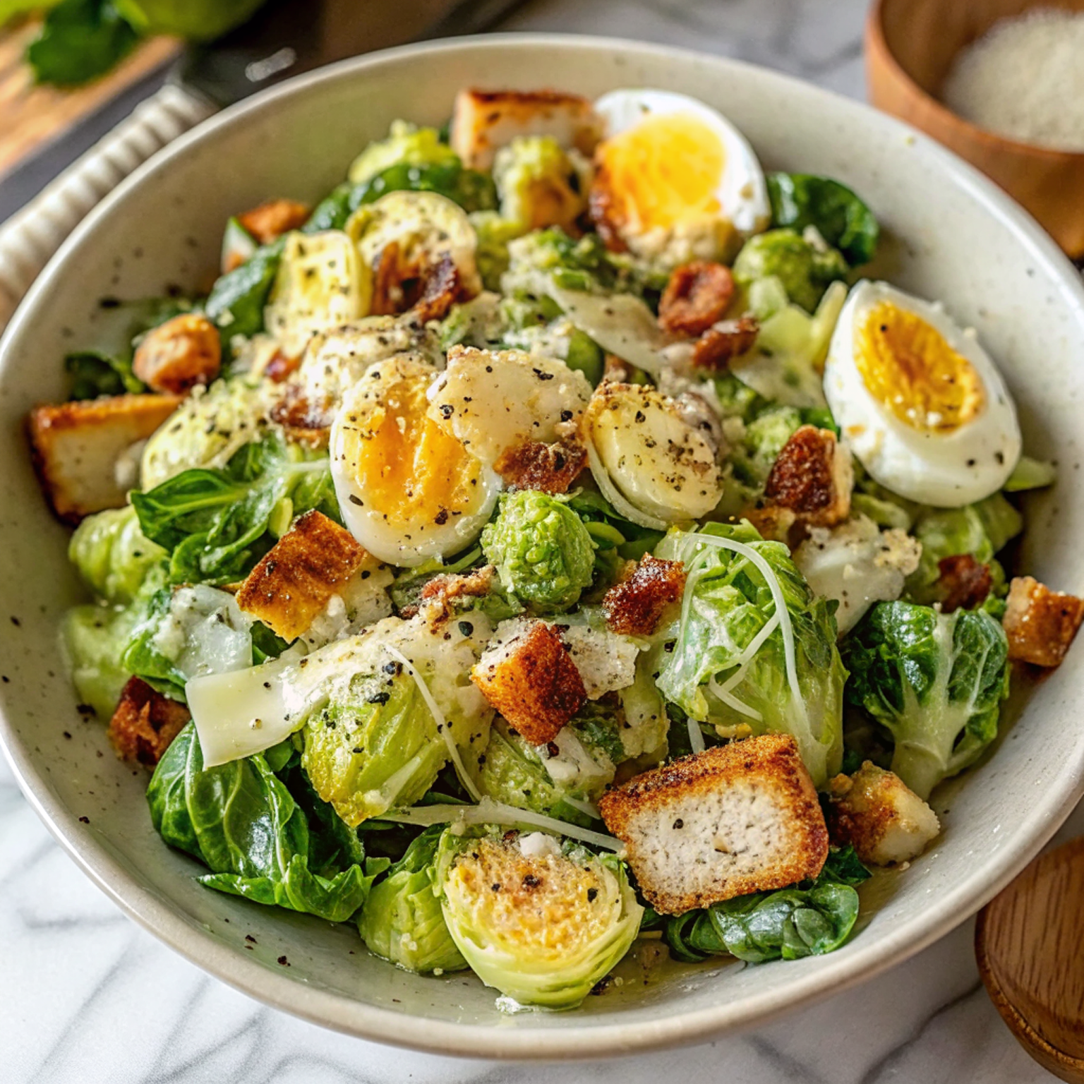 Warm Brussels Sprouts Caesar Salad